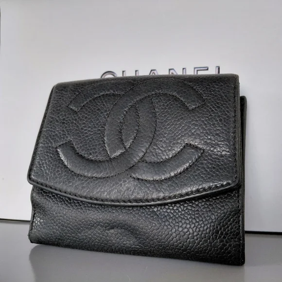 CHANEL Black Textured Leather Wallet